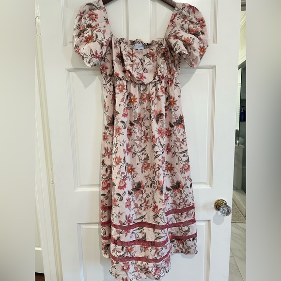 Mi Golondrina Floral Maxi Dress - Cream and Red - Picture 1 of 4